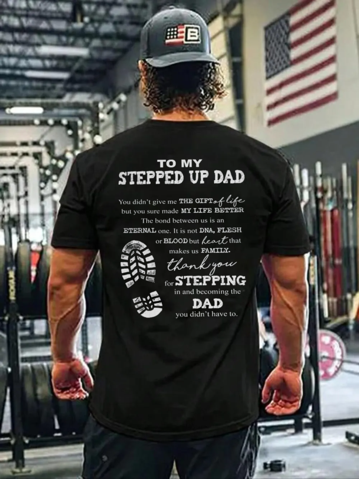 To My Stepped Up Dad Shirt Back Print, Bonus Dad Father Day Gift, Step Dad Gift, Stepfather Tee, Unisex Short Sleeve Tee, Classic Streetwear
